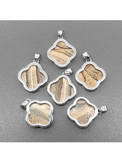 Подвеска Клевер, яшма, 18*16 мм, родий