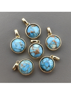 Подвеска Круг с имитацией бирюзы, 14*12 мм, позолота