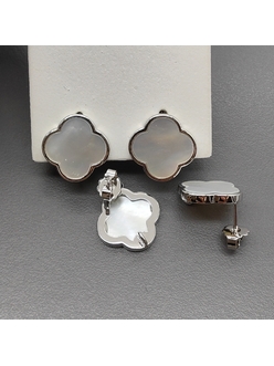 Швензы гвоздики Клевер, с белым перламутром, 15 мм, родий