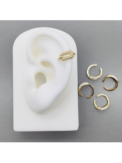 Кафф-серьги с фианитами, 13*6 мм, позолота, штука