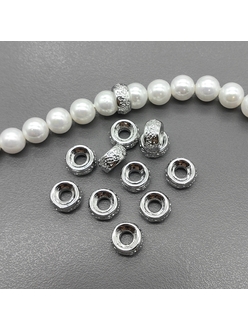 Бусина рондель, 7*3.5 мм, родий, шт