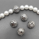 Бусина круглая, с фианитами, 10 мм, родий, шт