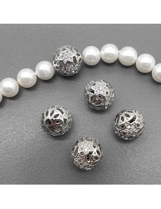 Бусина круглая, с фианитами, 10 мм, родий, шт