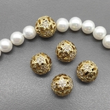 Бусина круглая, с фианитами, 10 мм, позолота, шт