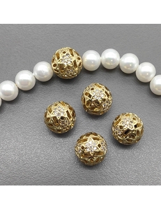 Бусина круглая, с фианитами, 10 мм, позолота, шт