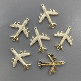 Коннектор Самолет с фианитами, 24*19 мм, позолота