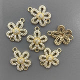 Коннектор Цветок с фианитами, 19*15.2 мм, позолота