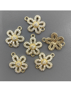 Коннектор Цветок с фианитами, 19*15.2 мм, позолота