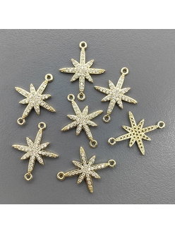 Коннектор Звезда с фианитами, 22*17 мм, позолота