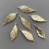 Коннектор Крыло с фианитами, 20*7 мм, позолота