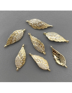 Коннектор Крыло с фианитами, 20*7 мм, позолота