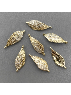 Коннектор Крыло с фианитами, 20*7 мм, позолота