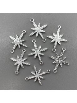 Коннектор Звезда с фианитами, 22*17 мм, родий