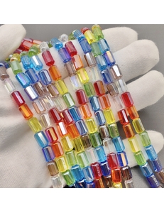 Бусина стеклянная цилиндр, граненная, цветной микс, 5.5*9 мм