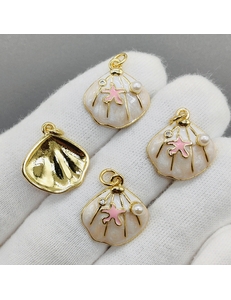 Подвеска ракушка с перламутровой эмалью, 18 мм, позолота