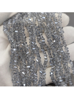 Бусина стеклянная крошка, дымчато-синий, 3*4 мм, нитка