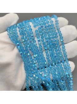 Бусина стеклянный Биконус, 4.5 мм, голубой с переливами