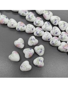 Бусина Сердце из керамики, букет, 12.5*12.2 мм