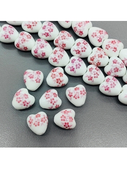 Бусина Сердце из керамики, розовый букет, 12.5*12.2 мм, шт
