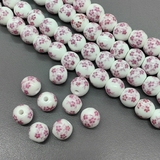 Бусина шар из керамики, розовый букет, 10 мм