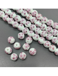 Бусина шар из керамики, розовый букет, 10 мм