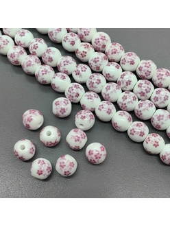 Бусина шар из керамики, розовый букет, 10 мм