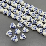 Бусина Сердце из керамики, синий букет, 12.5*12.2 мм