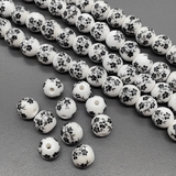 Бусина шар из керамики, черный букет, 10 мм