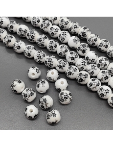 Бусина шар из керамики, черный букет, 10 мм