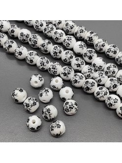 Бусина шар из керамики, черный букет, 10 мм