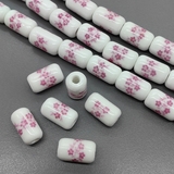 Бусина цилиндр из керамики, розовый букет, 17*10 мм, шт