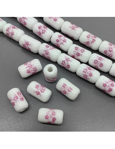 Бусина цилиндр из керамики, розовый букет, 17*10 мм, шт