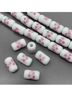 Бусина цилиндр из керамики, розовый букет, 17*10 мм, шт