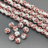 Бусина шар из керамики, красный букет, 10 мм