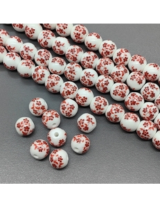 Бусина шар из керамики, красный букет, 10 мм