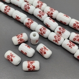 Бусина цилиндр из керамики, красный букет, 17*10 мм, шт