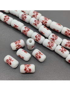 Бусина цилиндр из керамики, красный букет, 17*10 мм, шт