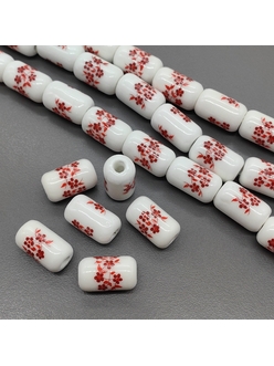 Бусина цилиндр из керамики, красный букет, 17*10 мм, шт