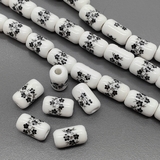 Бусина цилиндр из керамики, черный букет, 17*10 мм, шт