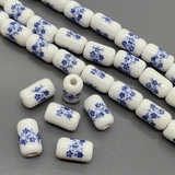 Бусина цилиндр из керамики, синий букет, 17*10 мм, шт