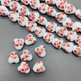 Бусина Сердце из керамики, красный букет, 12.5*12.2 мм