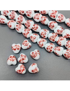 Бусина Сердце из керамики, красный букет, 12.5*12.2 мм