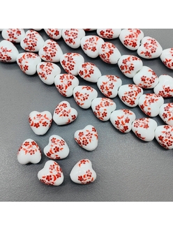 Бусина Сердце из керамики, красный букет, 12.5*12.2 мм