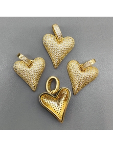 Подвеска Сердце с фианитами, 34*24 мм, позолота