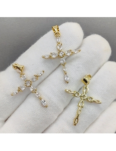 Подвеска крест с фианитами, 31*22.5 мм, позолота