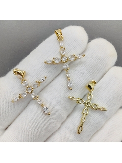 Подвеска крест с фианитами, 31*22.5 мм, позолота