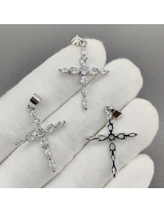 Подвеска крест с фианитами, 31*22.5 мм, родий