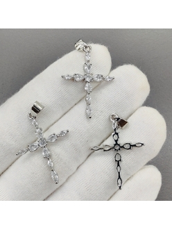 Подвеска крест с фианитами, 31*22.5 мм, родий