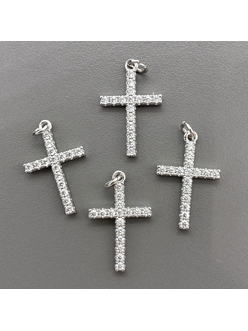 Подвеска крест с фианитами, 23*15 мм, родий