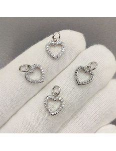 Подвеска Сердце с фианитами, 11*9.5 мм, родий